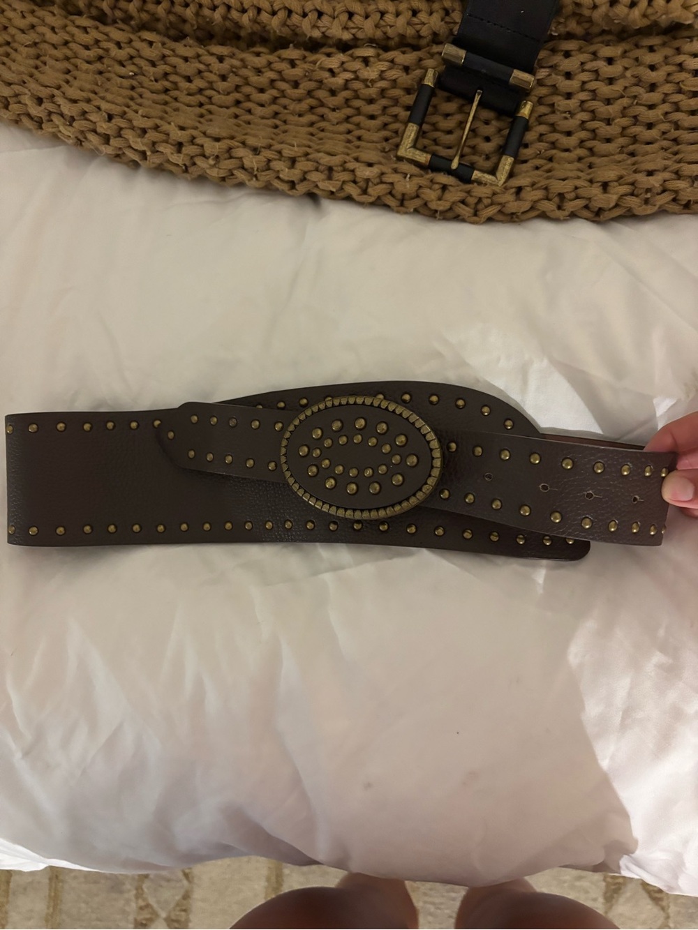 Princess Polly Brown Studded Wide Waist Belt with Oval Medallion